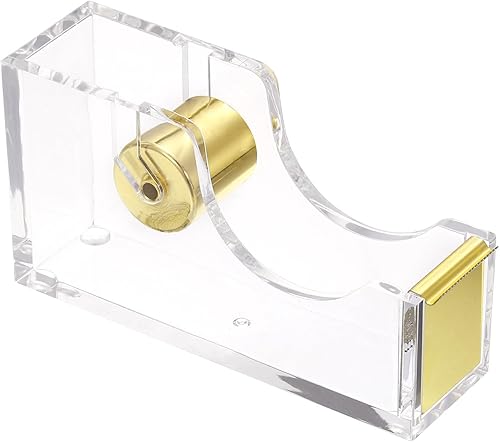 PATIKIL Dispensador de cinta, dispensador de cinta, bonito soporte dispensador de cinta de escritorio con peso acrílico transparente pesado para