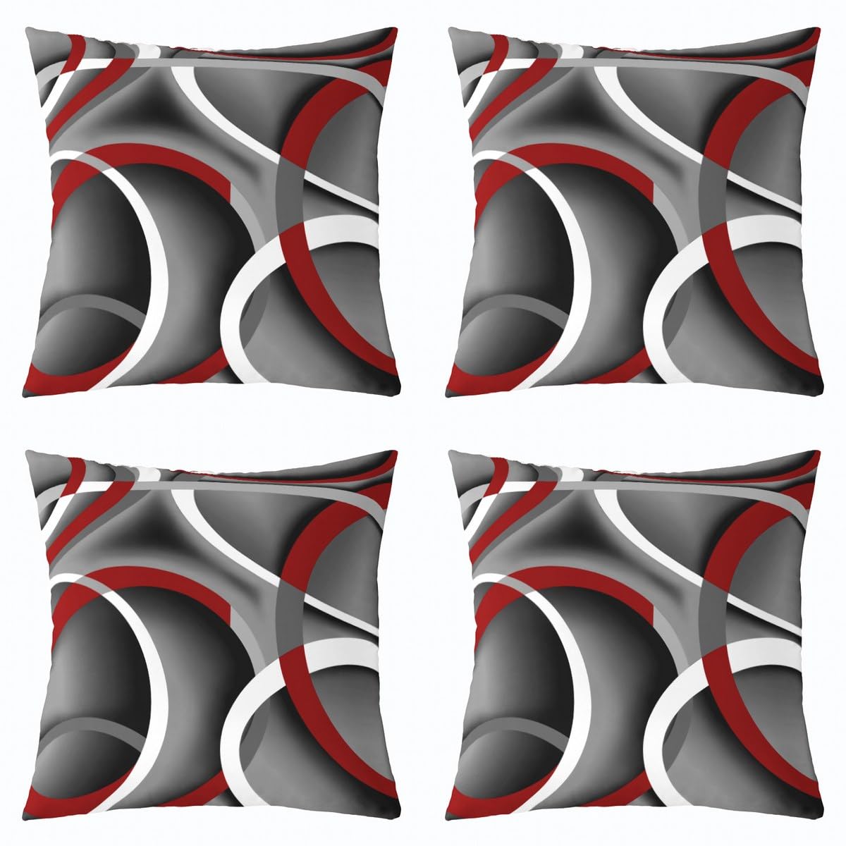 Castle Fairy Modern Geometric Lines Double Sides Print Pillow Covers 16"x16",Gray Black Red Swirls Pillowcases Soft Square Cushion Cases,Modern