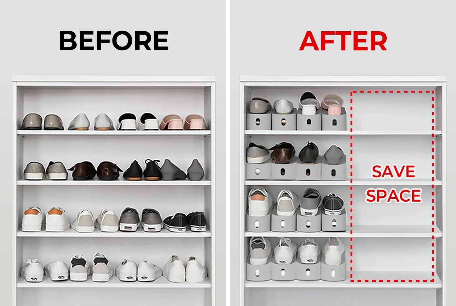 carrotez Shoe Slots Organizer 3 Pack - [Litem] Space Saving Shoe Organizer Rack for Closet - Easy Shoe Stacker, 9.84'' x 3.89'' x 4.26'' (Cool Grey, 3 Pack)