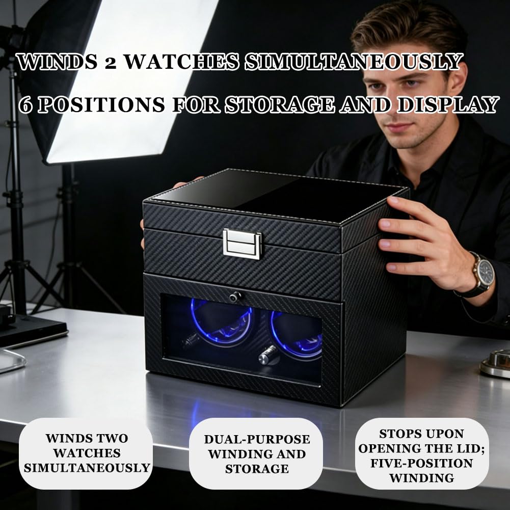 Scatola del Tempo per Orologi, Carica Orologi Automatici Caricatore Orologio Automatico Mantenitore Carica Orologi Carbon Fiber Black