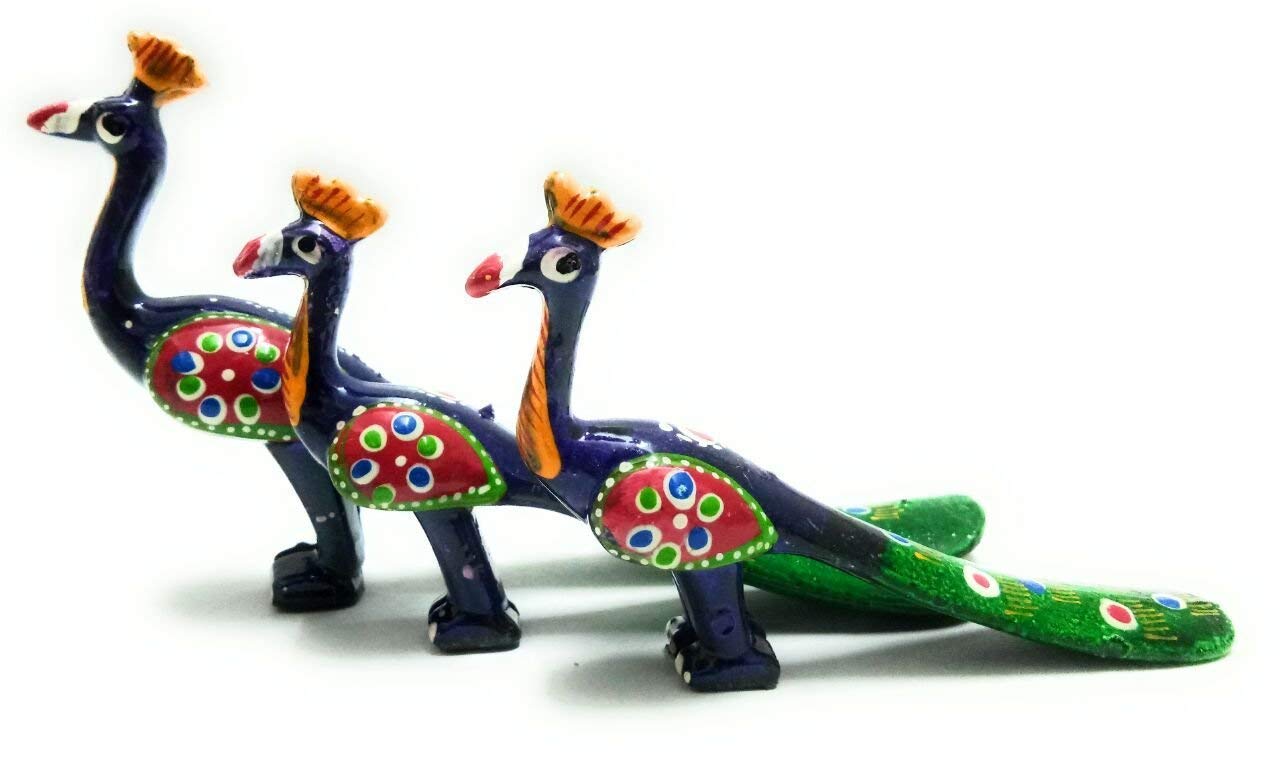 Greentouch Crafts Handcrafted Paper Mache Showpiece Peacock for Decoration Purpose (Multicolour, 20 X 10 cm, 15 X 8 cm, 14 X 8 cm) Set of 3