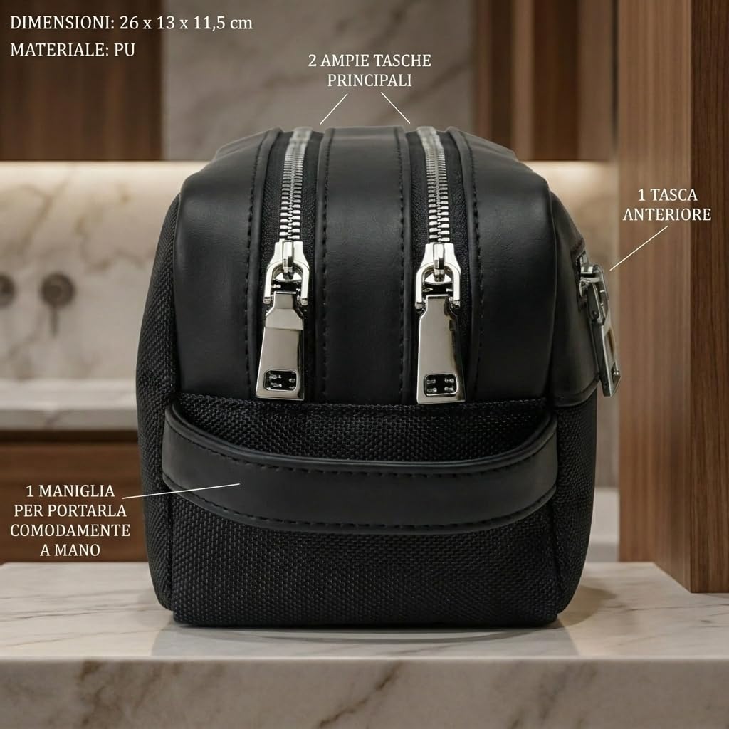 Biagiotti Uomo Pochette a Mano, Beauty Case Uomo Donna Multiuso da Viaggio, in PU con Maniglia, Trousse Morbida