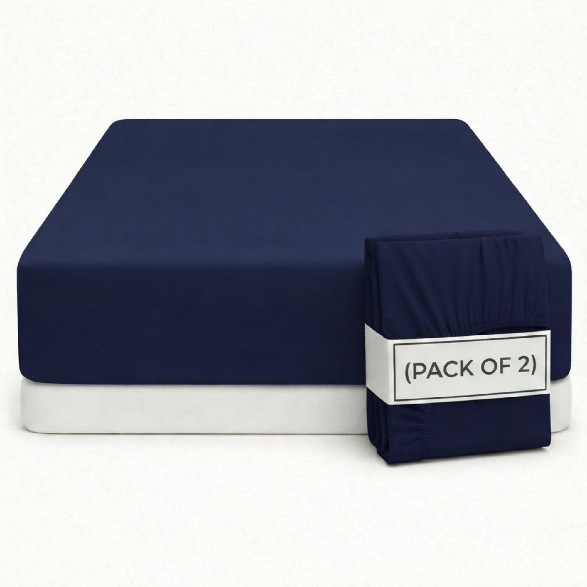 Q&H - 2x King Bedding Fitted Sheet Navy - Brushed Microfibre 30cm Deep Pocket Elasticated Fit - Easy Care Soft & Breathable - Washable Fade & Shrink Resistant Mattress Sheet