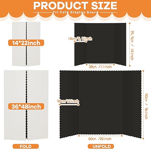 Miniatura 3 de Ctosree 24 tableros plegables triples a granel, tablero de proyectos de feria de ciencias, tablero ligero de presentación triple, pared individual