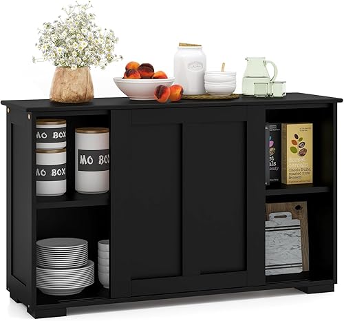 Miniatura 3 de Safeplus Aparador de madera para bufé, armario de almacenamiento de cocina versátil con puertas correderas y estante ajustable, mesa consola de 42