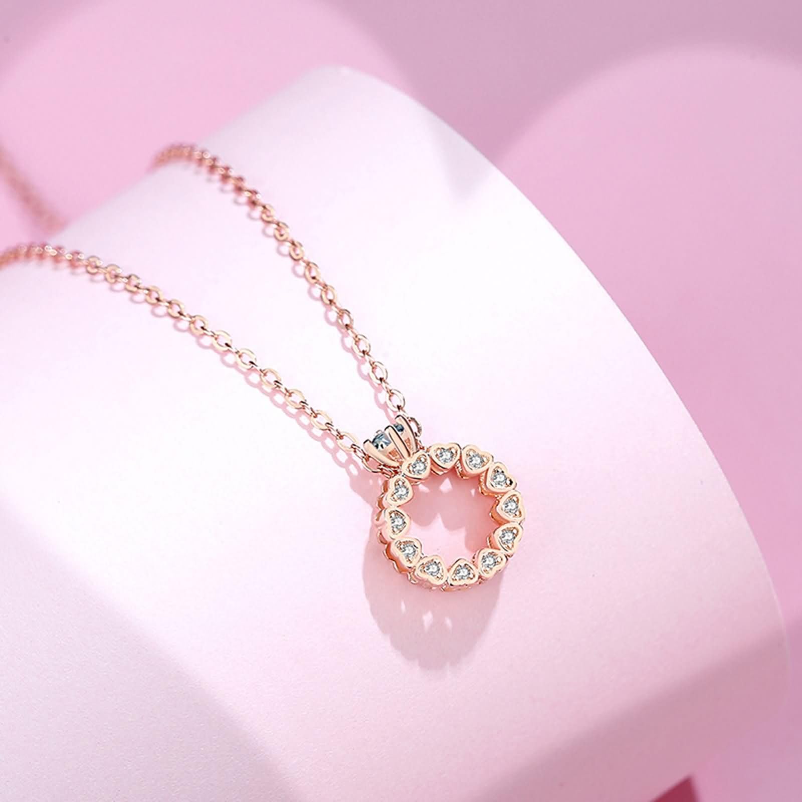 Damen Kettenanhänger Roségold 375/585 / 750, Krone und Hohl Kreis mit Moissanit, Damen Kette Anhänger Rosegold