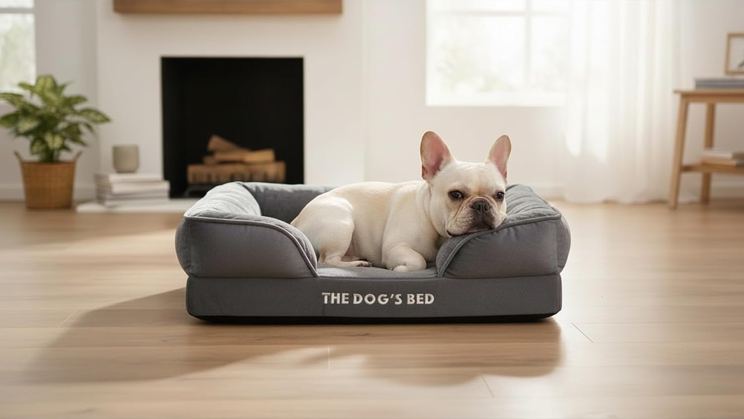 The Dog’s Bed Supportive Egg Crate Foam Dog Bed for Medium Dogs, Grey Plush - Washable Bolster Dog Bed with Removable Waterproof Liner, Non Slip Base, Sofa Style Pet Bed