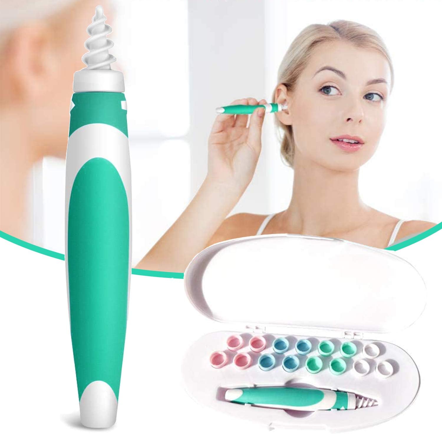 Takuyada Earwax Removal Tool Kit, Silicone Spiral Q-Grips Earwax Remover Ear Wax Cleaner with 16 Soft Replacement Heads for Adults and Kids