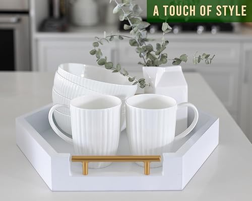 Miniatura 5 de Bandejas de servir de panal con asas doradas, juego de 2 bandejas hexagonales de bambú para anidar  Juego de bandejas grandes y pequeñas para