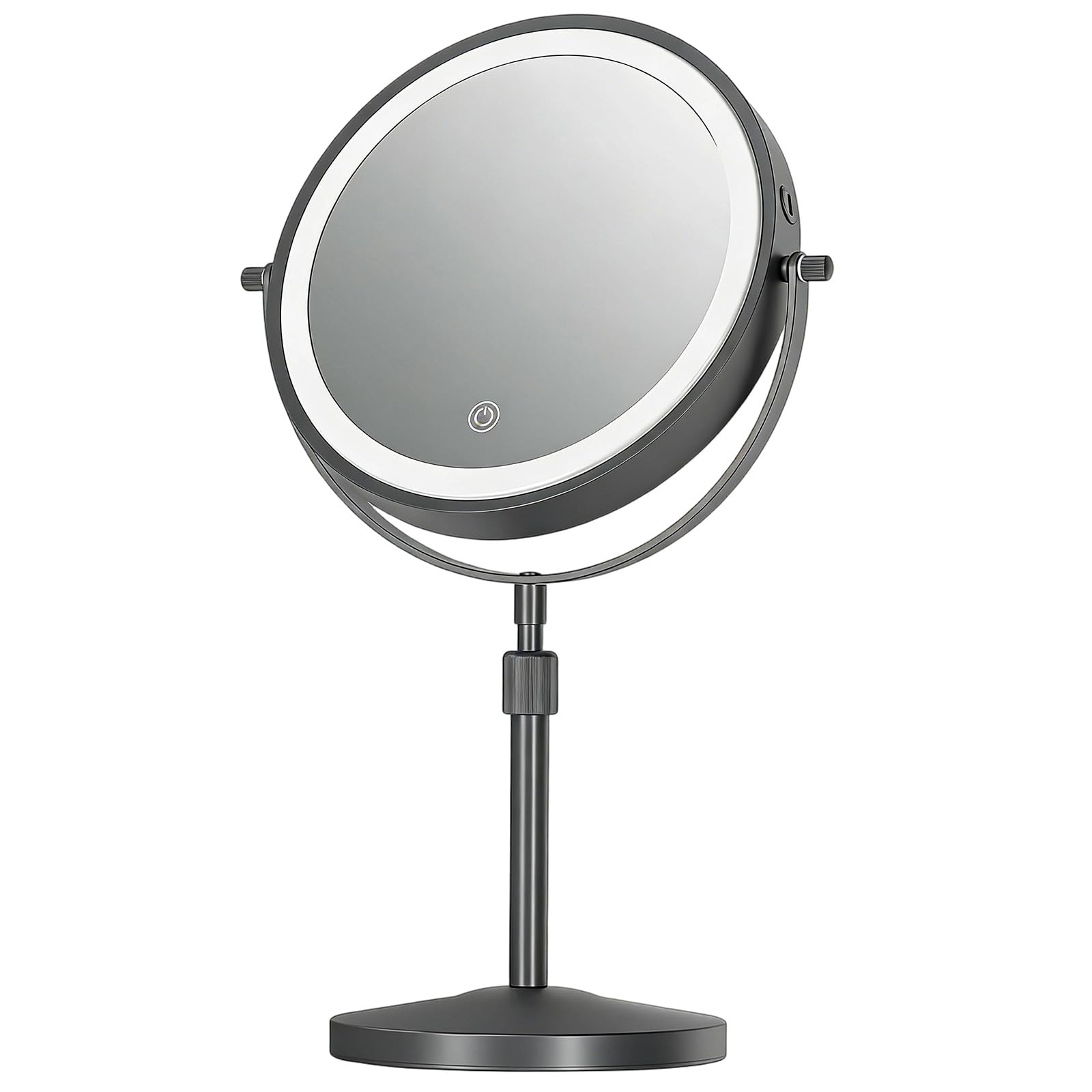 Miroir de maquillage réglable avec grossissement x3 et lumière LED en métal