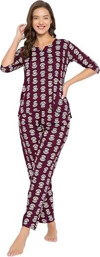 Clovia Women's Rayon Printed Top & Pyjama Set