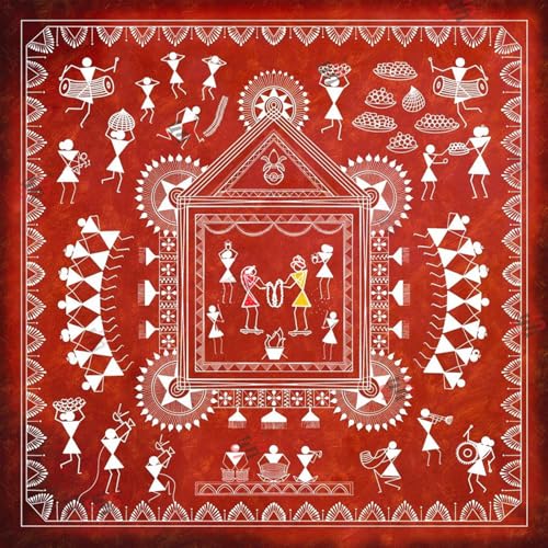Image of S2S Varli Paint Design Backdrop Cloth | for Wedding Decoration Traditional Background Curtain Cloth | 5 Feet Height & 5 Feet Width