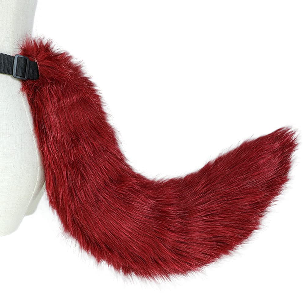 Camelliass Fluffy Faux Fur Fox Tail Fancy Dress Animal Tail Cosplay Anime Dress Up Party Costume Accessories (Wine Red)