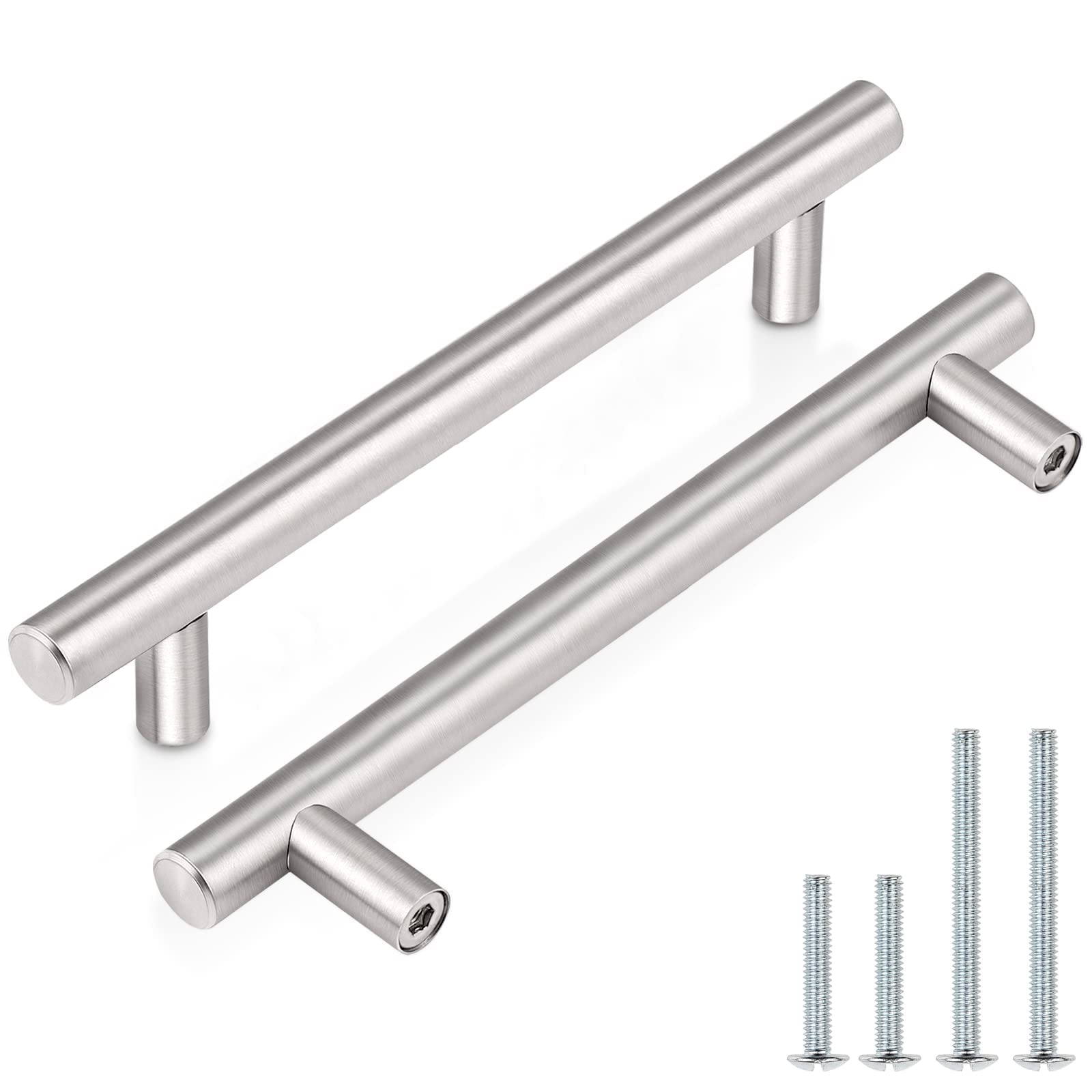 Probrico 20 Pack| 5 Inch Hole Centers Kitchen Cabinet Pulls Brushed Nickel Euro Style T Bar Handles Cupboard Stainless Steel Modern Cabinet Hardware