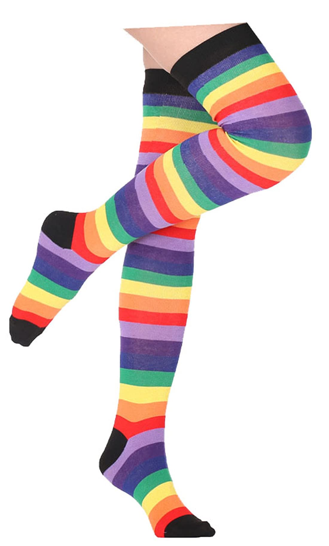 Awlsyj 6 Pair Rainbow Stripes Knee High Socks Long Thigh Socks Halloween Witch Cosplay Stocking Women Girls