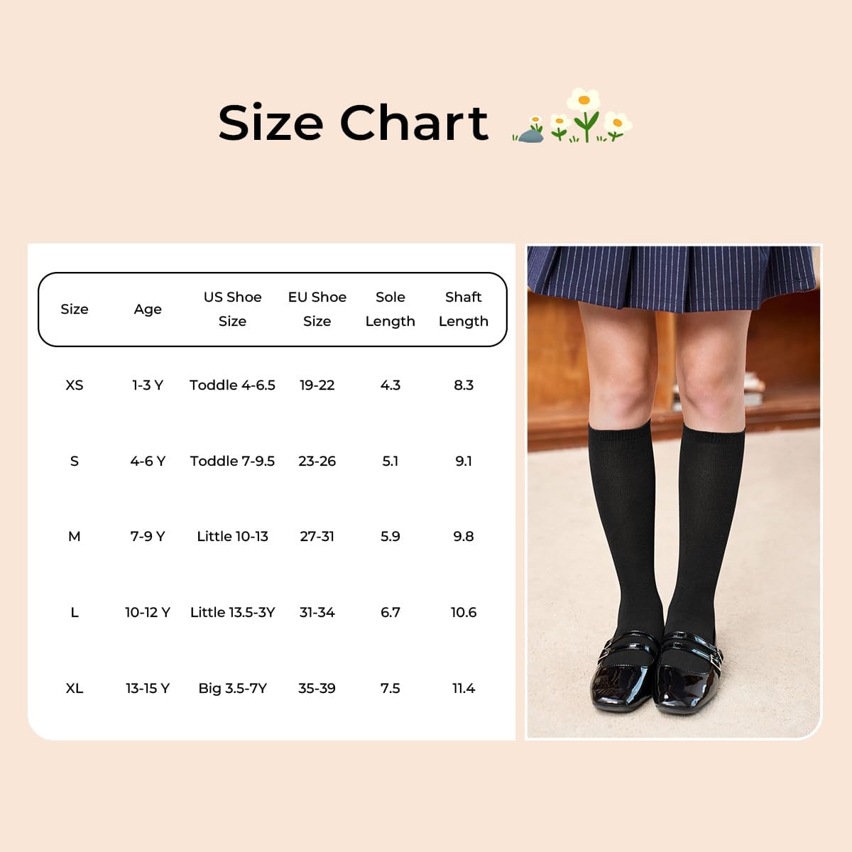 Haloumoning 3 Pack Girls Knee High School Uniform Dress Socks Kids Long Seamless Toe Cotton Tube Socks 1-15 Years - Image 6