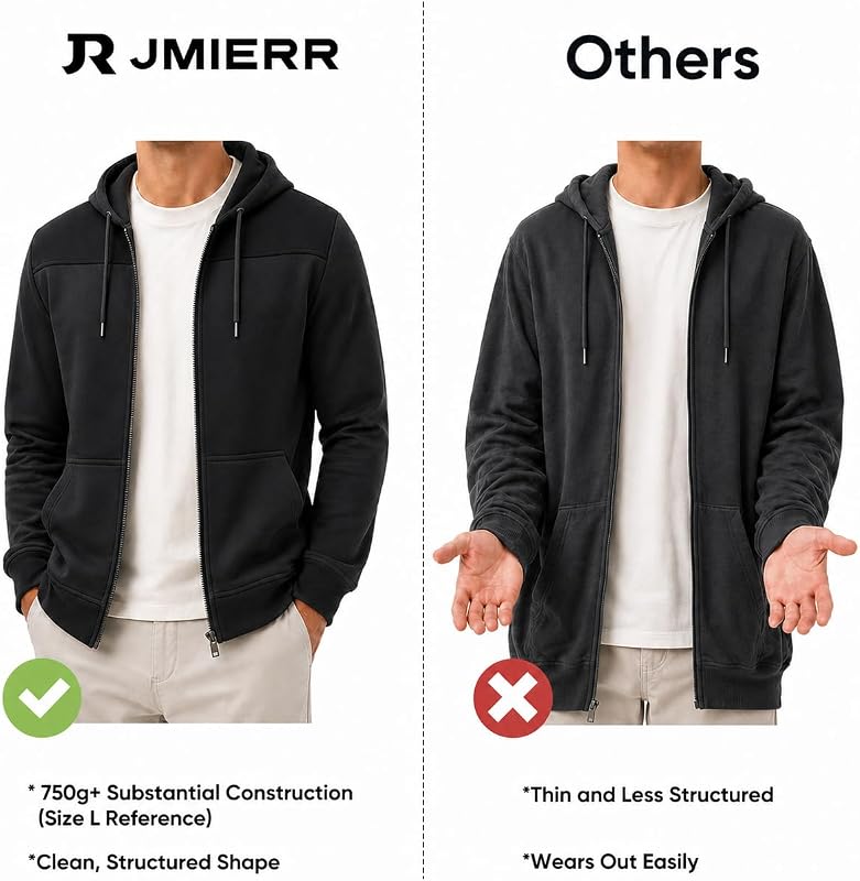 JMIERR Men's Colorblock Zip Hoodie Lightweight Jacket, Black, XL image 4