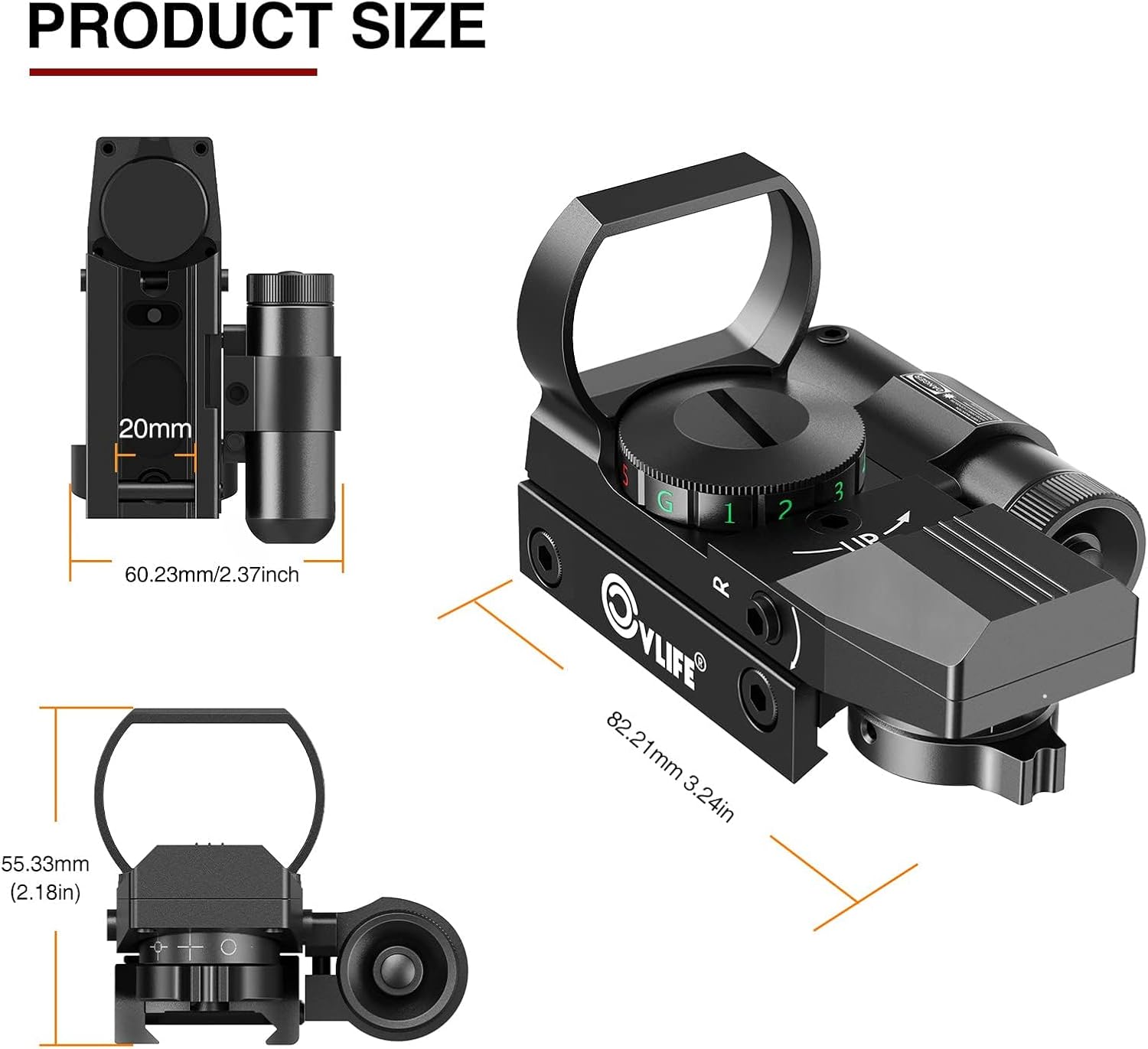 CVLIFE 1X22X33 Reflex Sight Red Dot Sight Red Green 4 Reticle Optics with Laser and Pressure Pad Switch for 20mm Rail