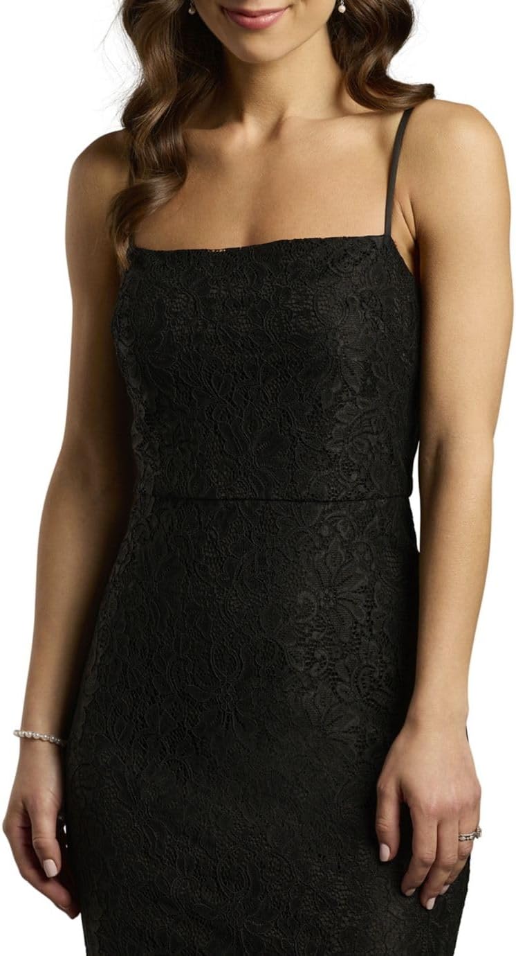 David's Bridal Lace Straight Neck Spaghetti Strap Sheath Dress - Image 2