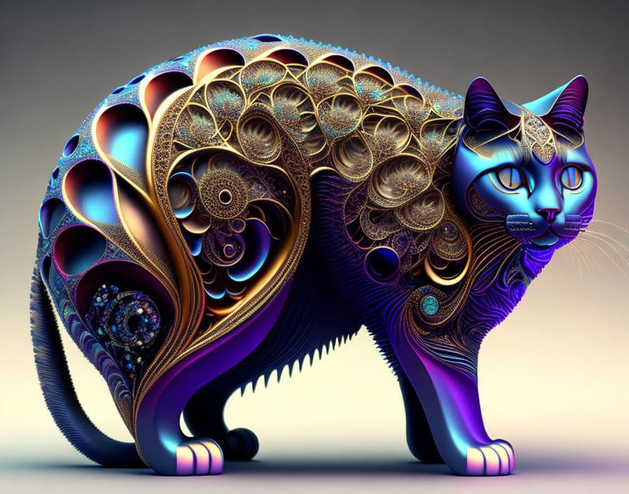 Chat biomorphique en fractales poster 58x90 cm pour salon moderne
