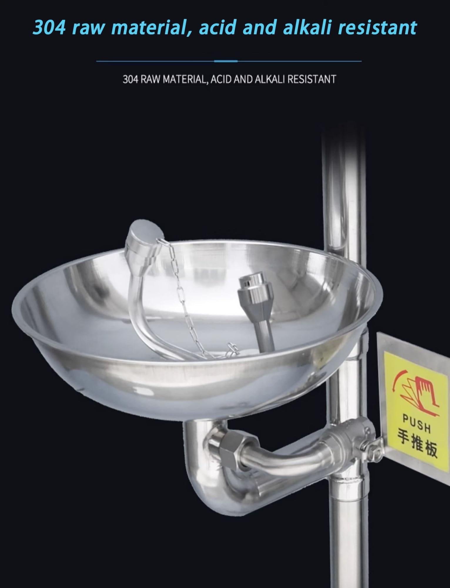 Estación lavaojos de emergencia 2 en 1 con ducha rociadora revestida de acero inoxidable 304 y lavabo de ABS.(Yellow,Without cover)