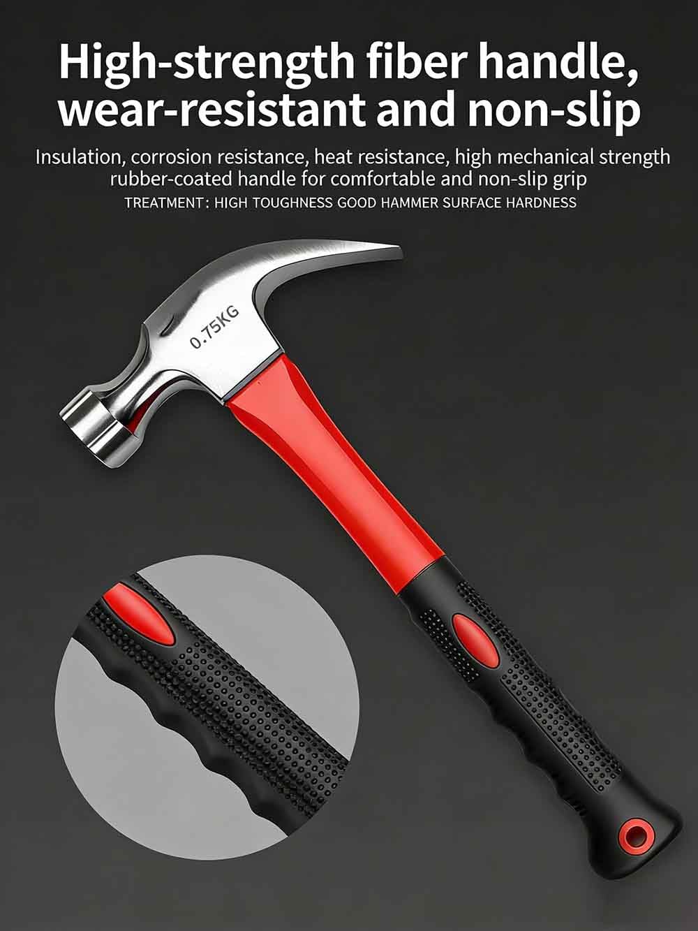 Hammer Set Mini Stubby Claw Hammer Fiberglass General Purpose Claw Hammer,Soft Nonslip Handle & Heat Treated Head,Heavier for Higher Hardness (750g,330mm Length)
