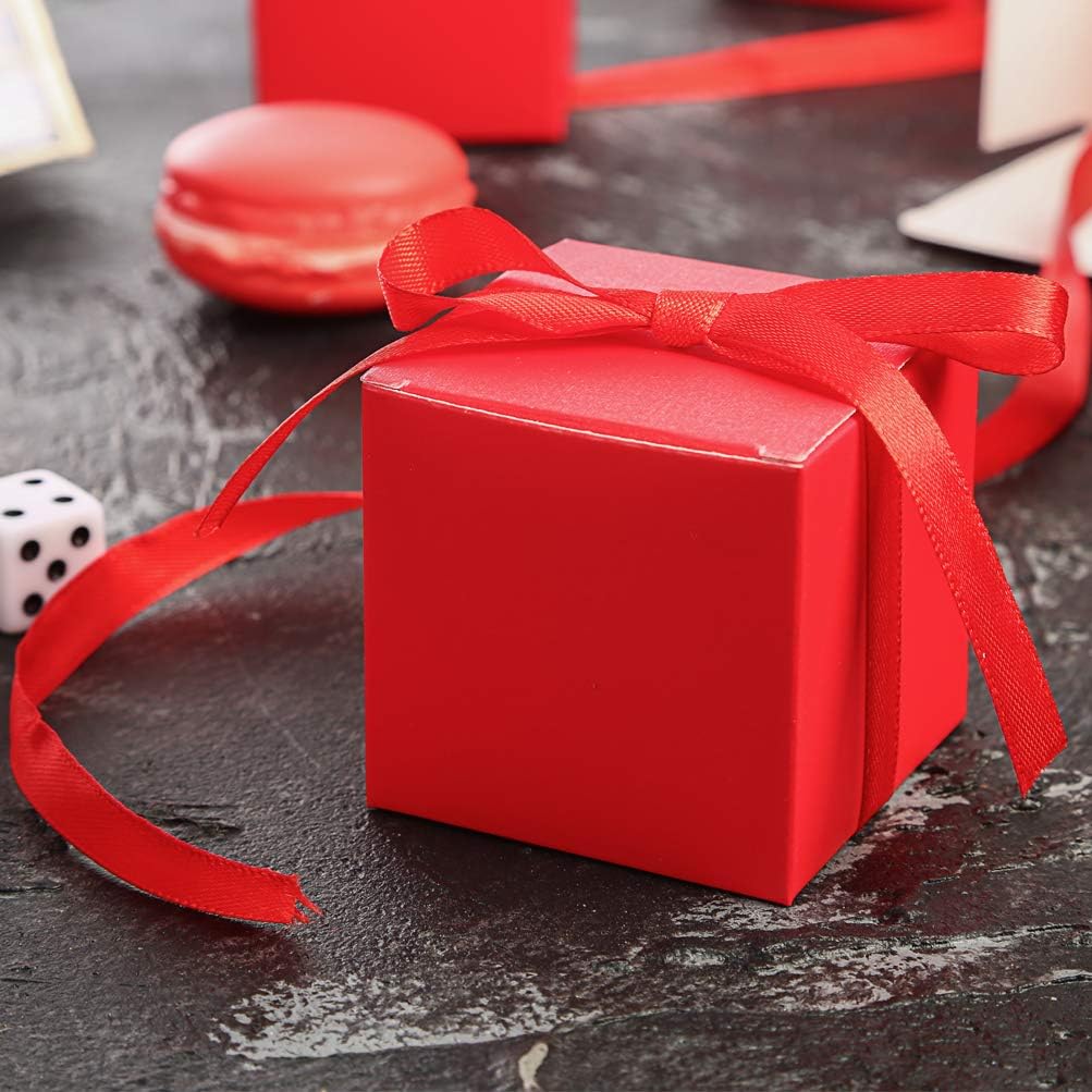 AWELL Red Gift Candy Box Bulk 2x2x2 inches with Red Ribbon Party Favor Box,Pack of 50 - Image 3