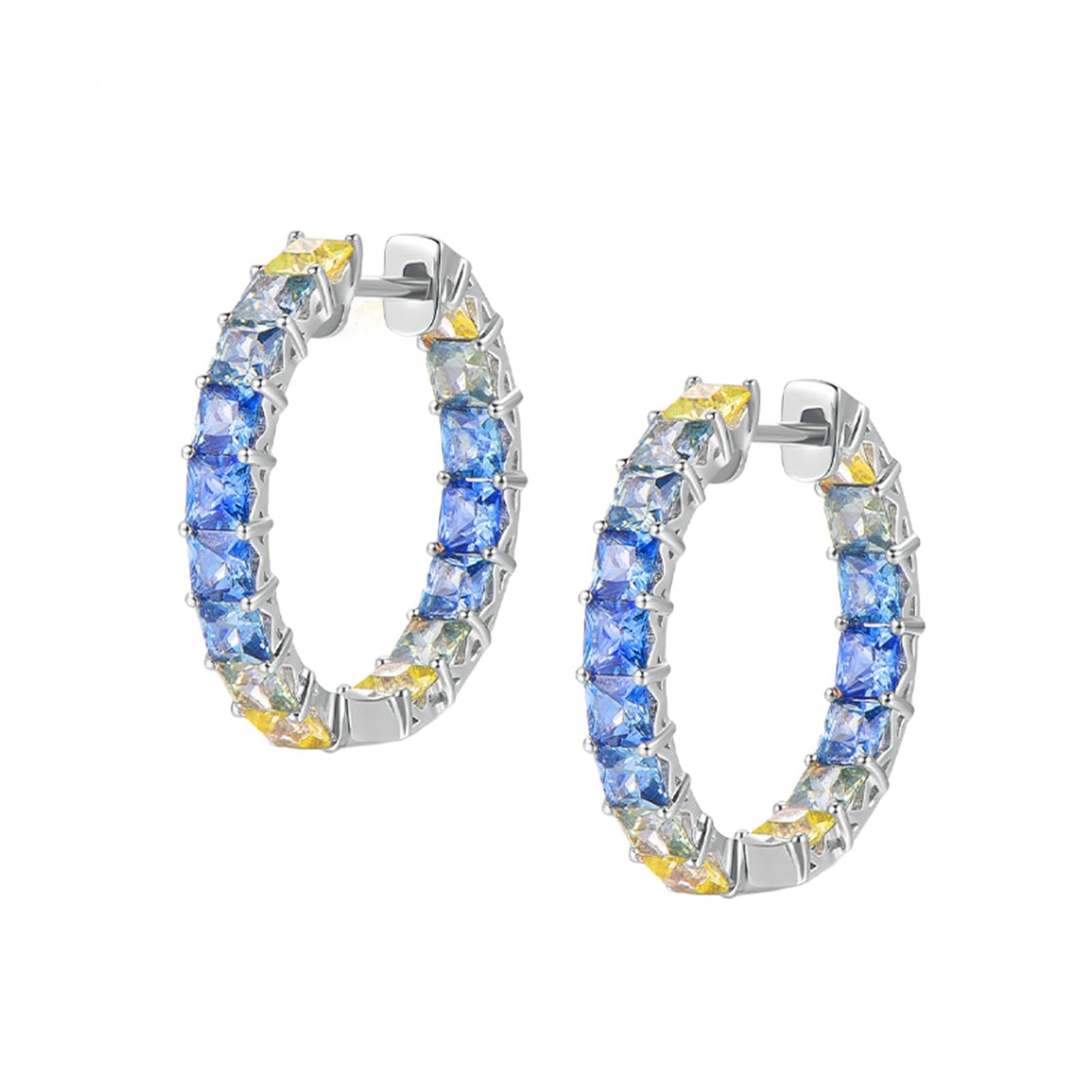 KnSam Prawdziwe złoto biżuteria 18 K białe złoto 750 Creole Hoop, 3 ct szafirowe damskie kolczyki klasyczne szlif kwadratowy kolorowe, kolczyki damskie Au750 Gold