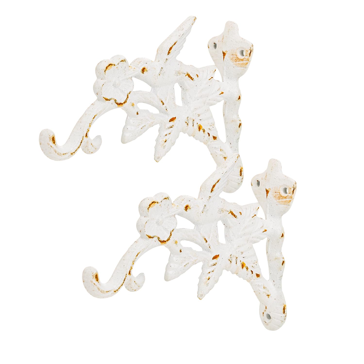 Sungmor Antique White Cast Iron Hanging Plant Brackets Decorative Plant Hanger, 2 Pack White Wall Mounted Flower Pot Hooks, Outdoor Bird Feeder Hanger, Vintage Garden Hooks For Wind Chimes, Lanterns, Birdhouse
