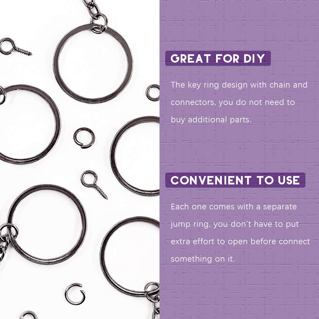 Swpeet 300Pcs 7/5 Inch 35mm Black Flat Key Chain Rings Kit, Split Keychain Rings With Chain, Jump Ring - Image 4
