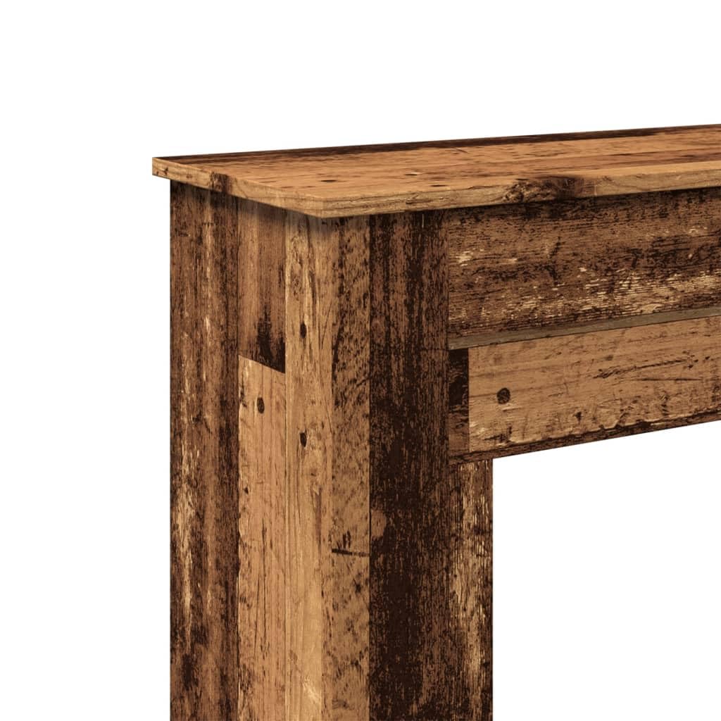 Cornice per Camino, Design Rustico con Ripiano Funzionale 90x30x90 cm in Truciolato Legno Antico, Cornice Esterna 84x28,5x78,5 cm e Interna 57x25,5x48,5 cm, Supporto per Fiamma LED per Soggiorno