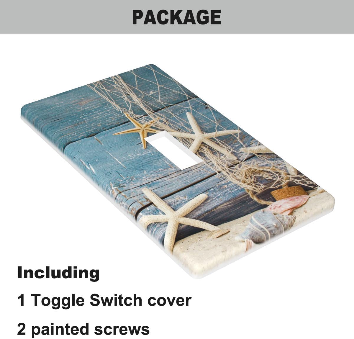Coastal Shell 1-Gang Single Toggle Wall Plate, Rustic Seashell Starfish Light Switch Cover Plates 4.5"x 2.76" for Home Office Beach Decor