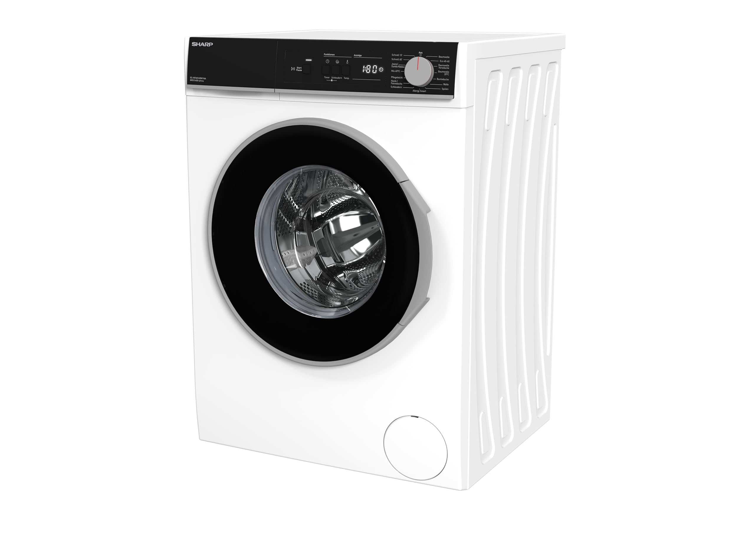 SHARP ES-NFA814BW1NA-DE Waschmaschine (8 kg, EEK A, 1400 U/min.), (Inverter Motor, AquaStop), Weiß