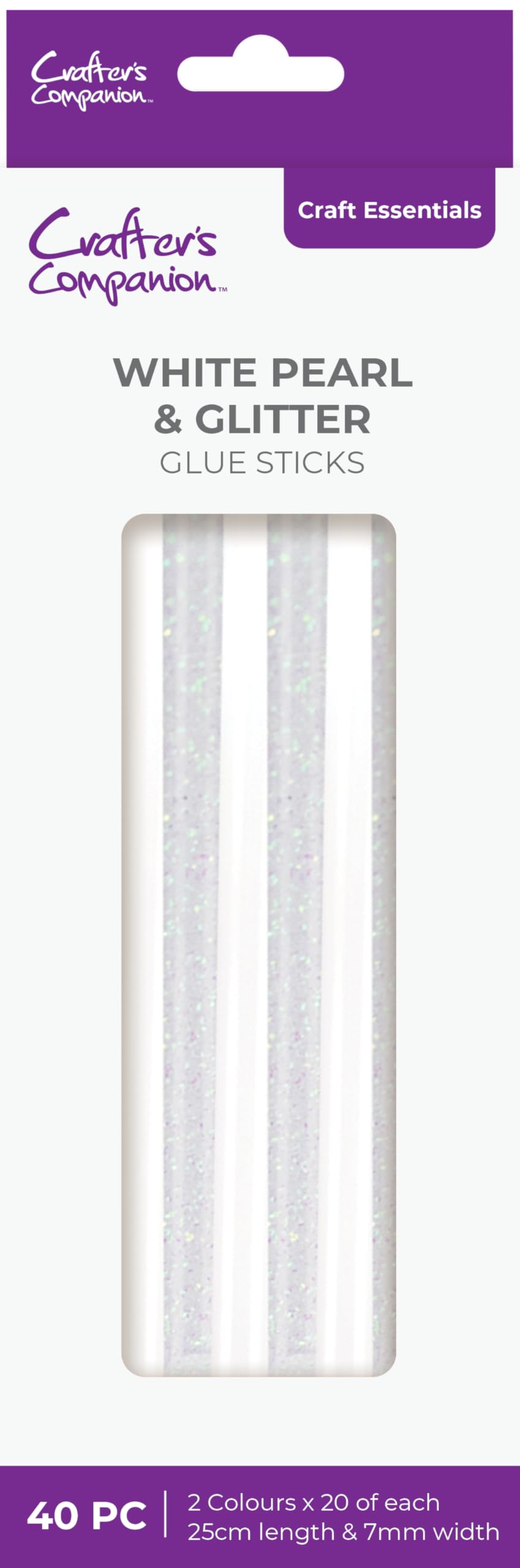 Crafter's Companion 7mm Glue Stick White Pearl & Glitter - Pack of 40-2 Different Effects