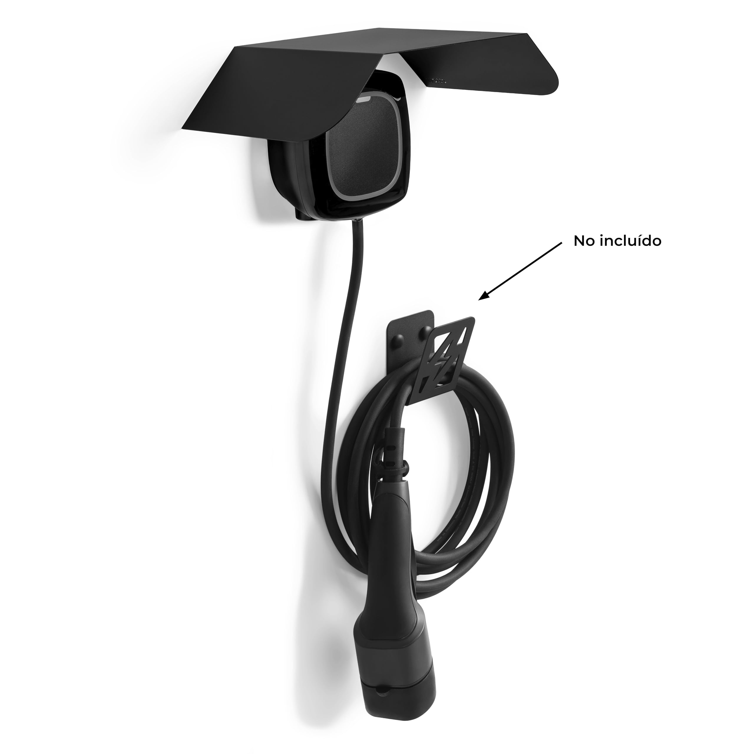 Toit métallique pour chargeur de voiture électrique | Visière/auvent anti-pluie pour point de charge EV extérieur | Toit protecteur contre la pluie Wallbox (Toit, Noir)