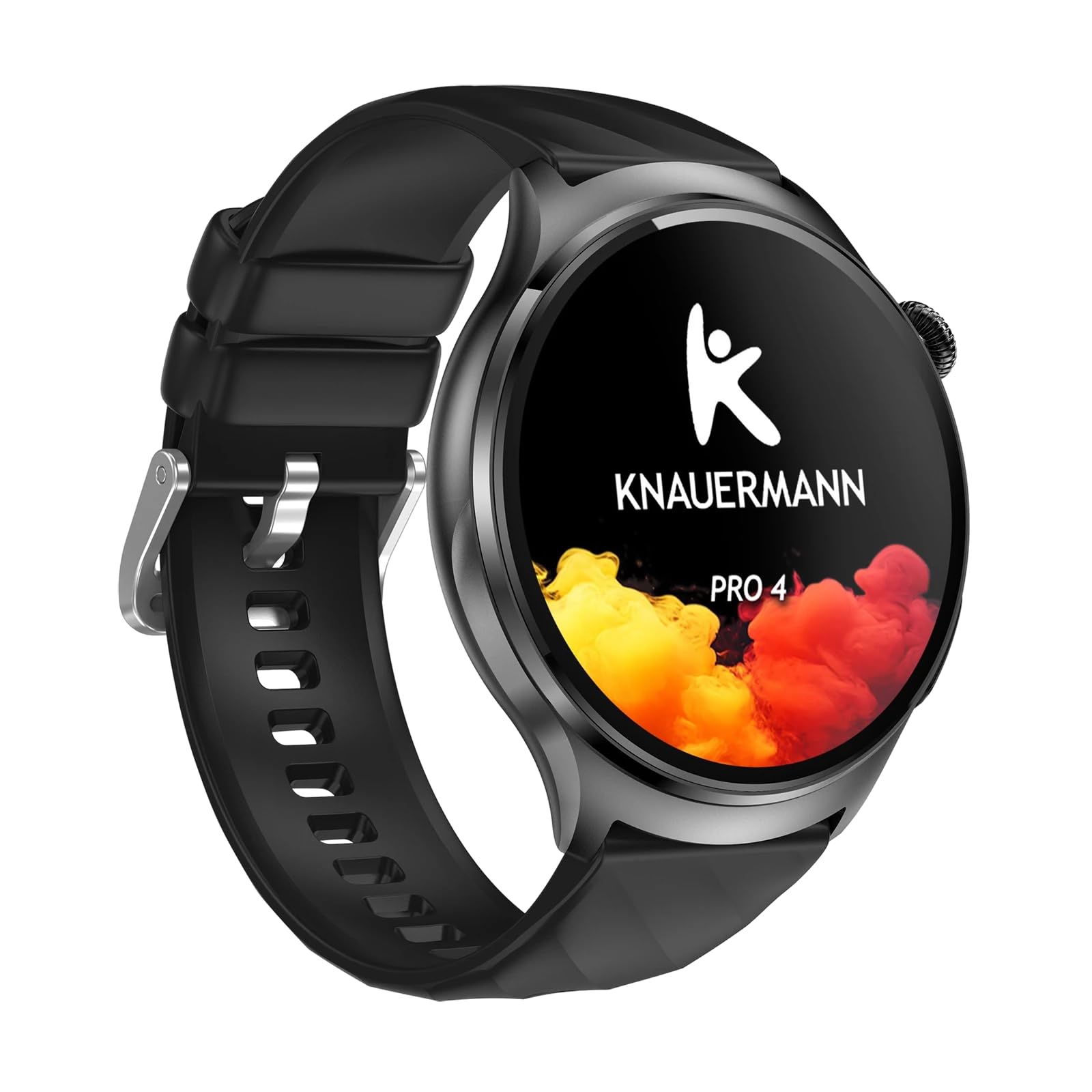 Knauermann PRO 4 EKG zegarek zdrowotny z funkcją telefonu – smartwatch w kolorze czarnym – puls, ciśnienie krwi, HRV, analiza snu – dla kobiet i mężczyzn – silikonowy pasek czarny