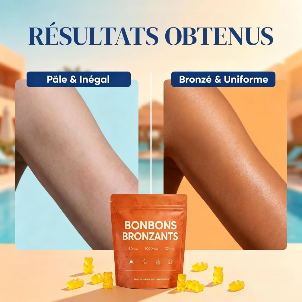 Gummies Autobronzant,90pc Gommes de Bronzage de Peau,Mélange bêta-C-arotène et L-Ycopène, Améliore le Teint Naturel de la Peau