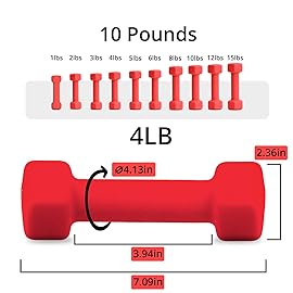 Portzon 10 Colors Options Compatible with Set of 2 Neoprene Dumbbell, 4LB each, Anti-Slip, Anti-roll, Hex Shape, RED