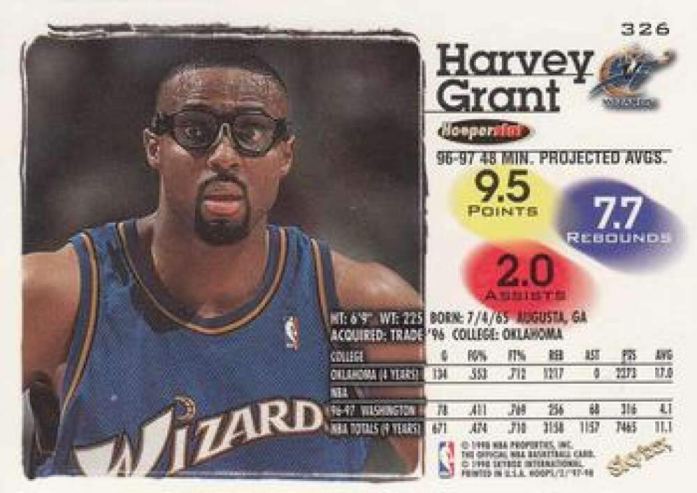 Amazon.com: 1997-98 NBA Hoops Series 2#326 Harvey Grant Wash