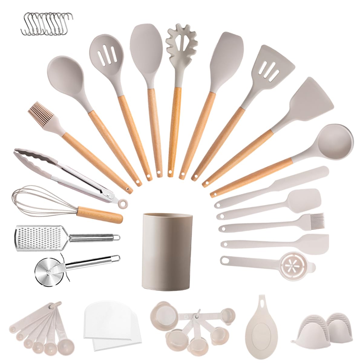 44 PCS Silicone Kitchen Utensil Set with Wooden Handle Heat Resistant — image 1