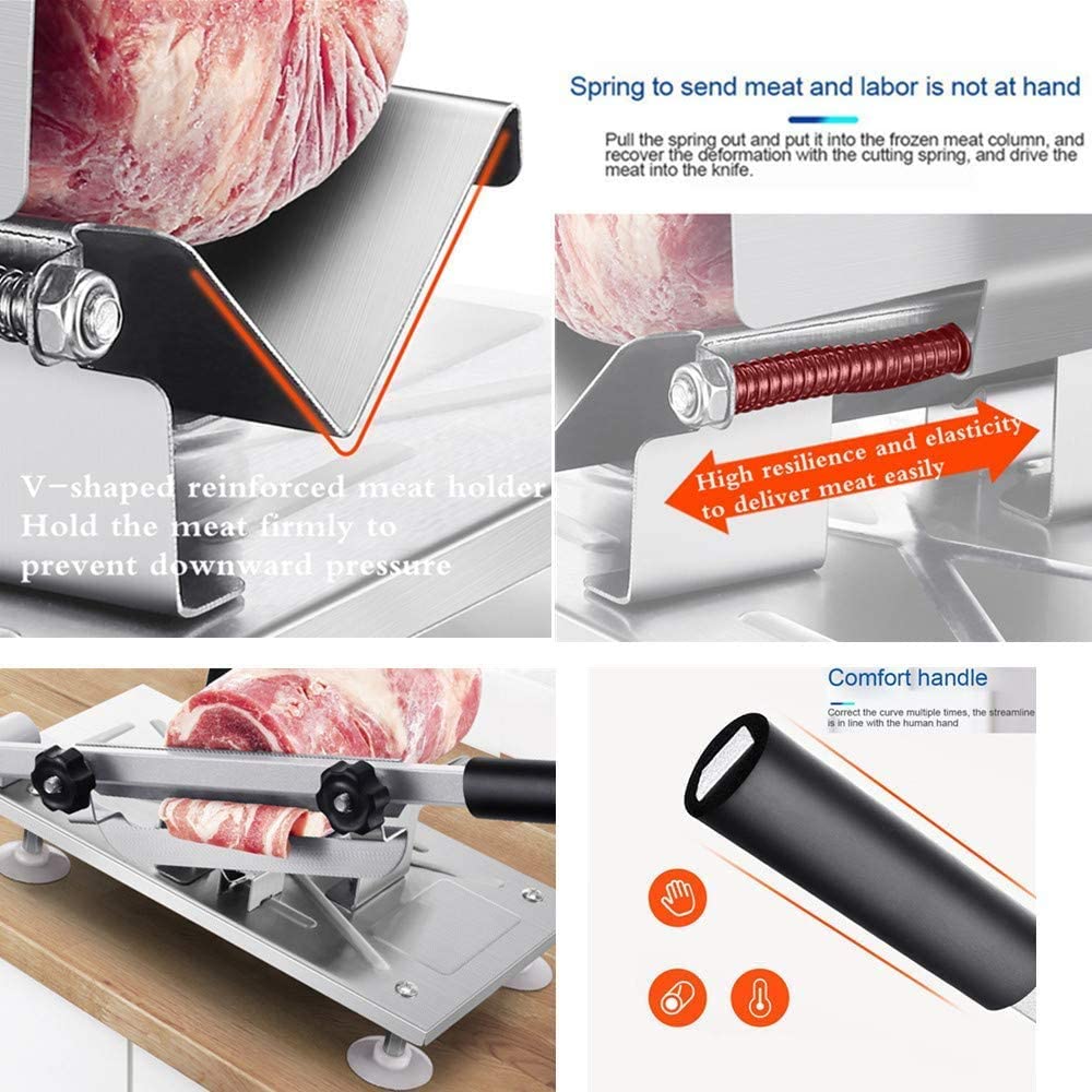 Cortadora de Carne para Uso doméstico o Comercial, cortadora Manual de Carne congelada, Carne de Acero Inoxidable para Uso doméstico y Comercial, Rollo de Cordero, Carne, Queso, co