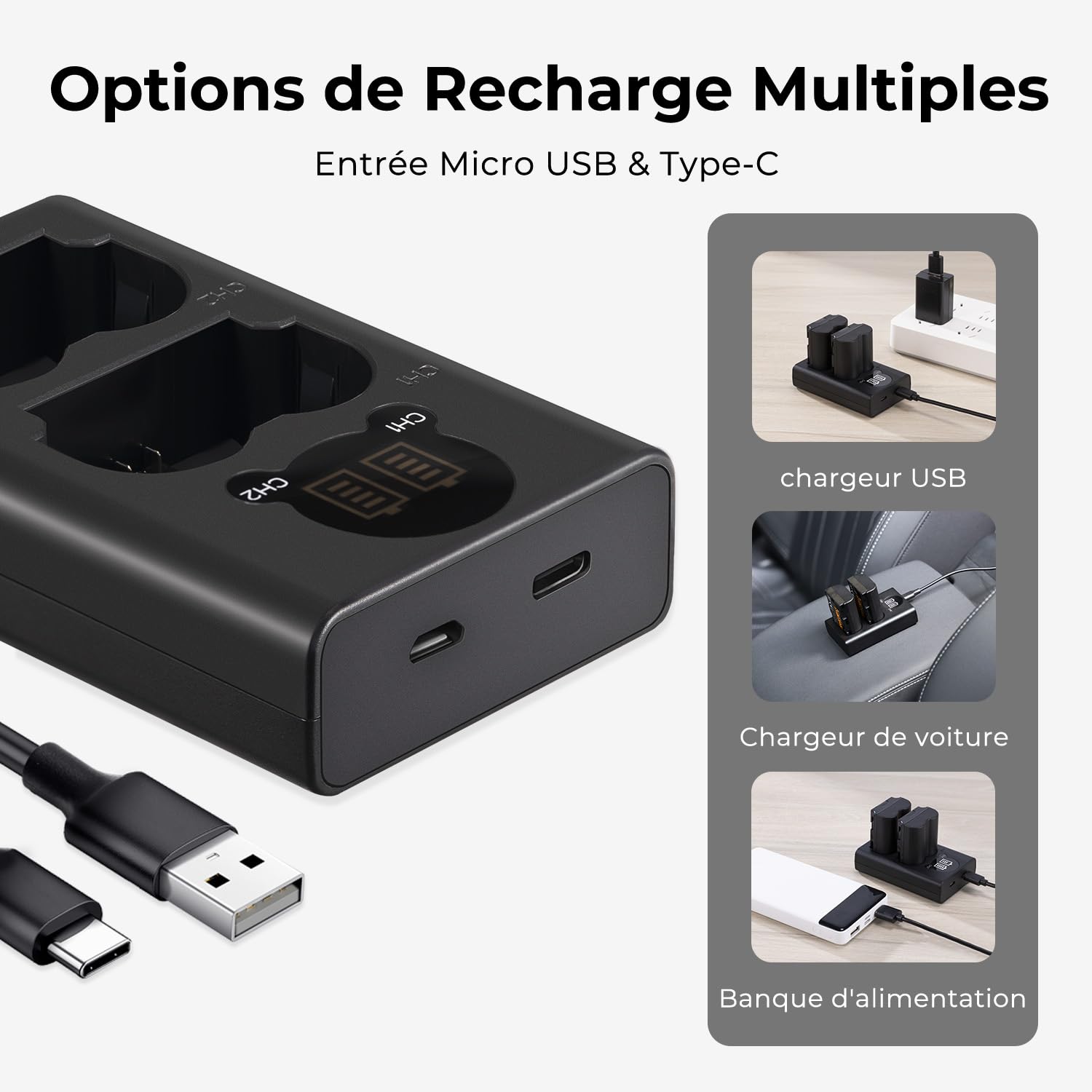 K&F CONCEPT NP-W235 Batteries de Rechange,Chargeur Double Intelligent USB avec Écran LCD,2 Batteries de Remplacement Compatible avec Fujifilm X-T5, X-T4, GFX 100S, X-H2S GFX 50S II, VG-XT4