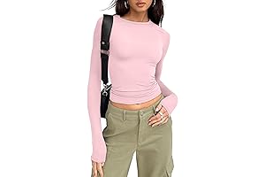 Trendy Queen Womens Long Sleeve Shirts Basic Spring Crop Tops Fall Fashion...