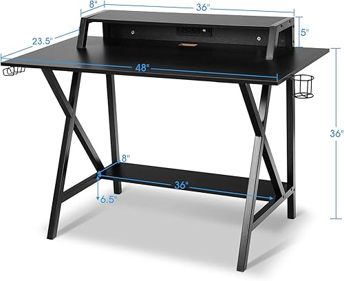 Miniatura 3 de WATERJOY Escritorio para juegos de 48 pulgadas, mesa de trabajo E-Sport con gancho para auriculares, soporte para tazas, regleta de alimentación