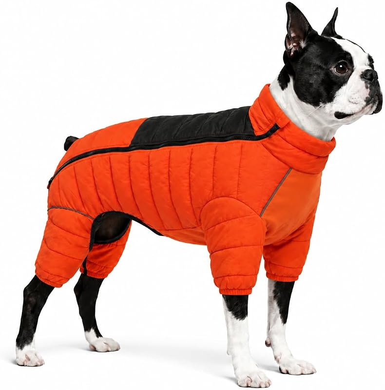 Lovelonglong Dog Coat Dog Warm Jacket, 4 Legs Covered Waterproof Windproof Reflective Warm Dog Vest, Zippered Adjustable Outdoor Dog Snow Jacket for Small Medium Large Dogs Orange L