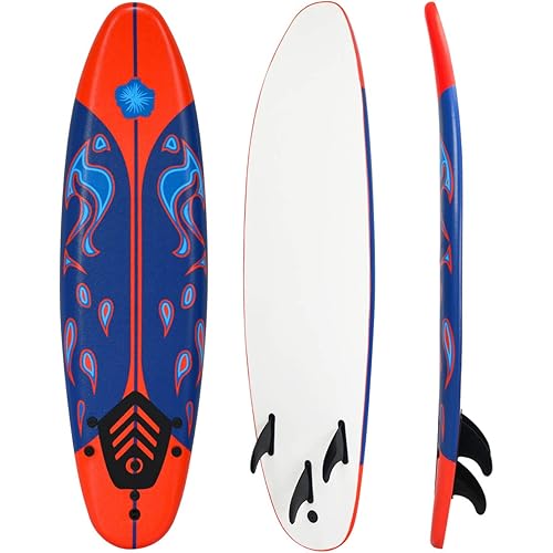 Giantex 6' Surfboard Surfing Surf Beach Ocean Body Foamier Board with Removable Fins, Great Beginner Board for Kids, Youth and Children