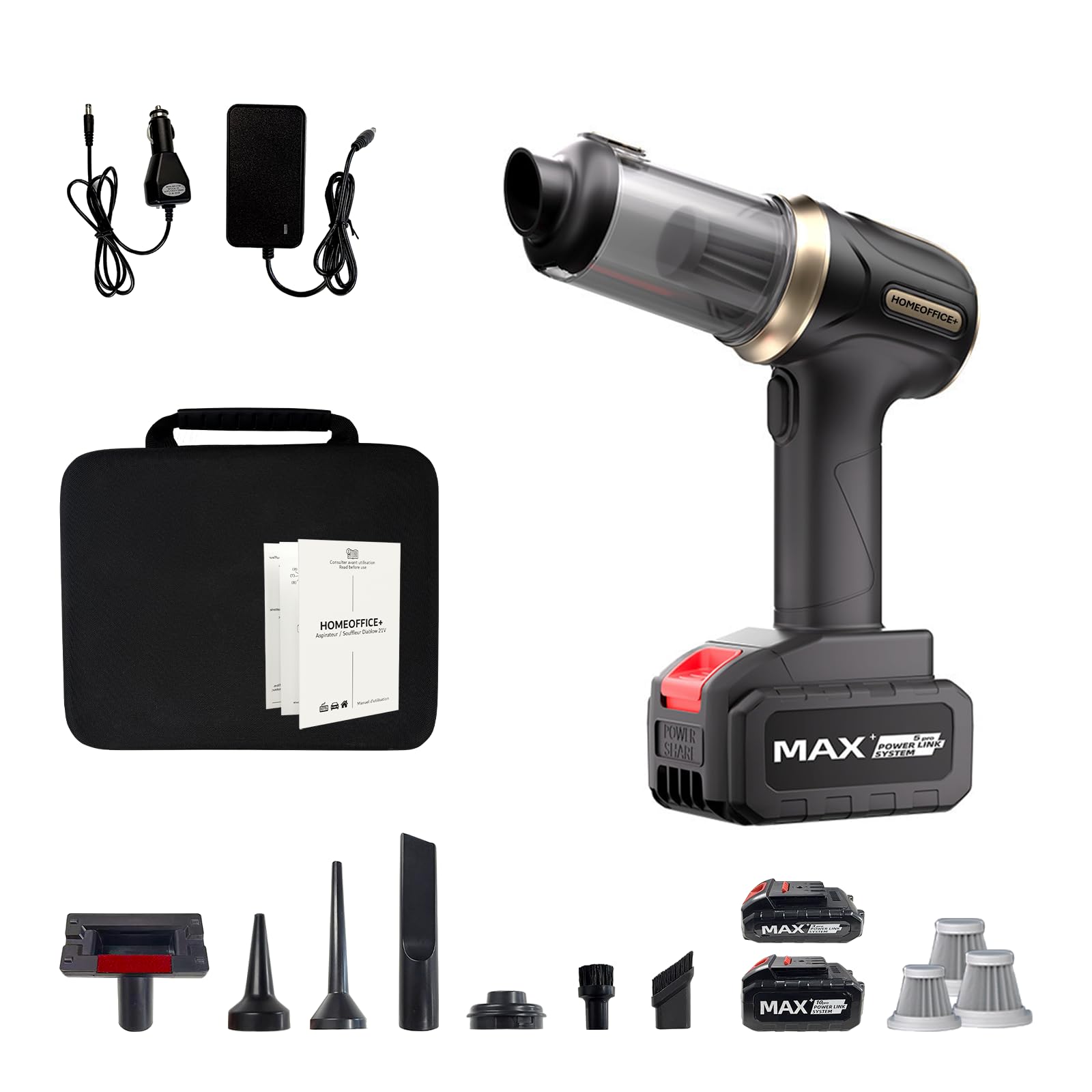 HOMEOFFICE+ DIABLOW 21V Mini-Staubsauger für Auto Zuhause und Büro Kompakter Handstaubsauger mit starker Saugleistung 2 Geschwindigkeitsstufen und Zwei herausnehmbaren Auto Staubsauger