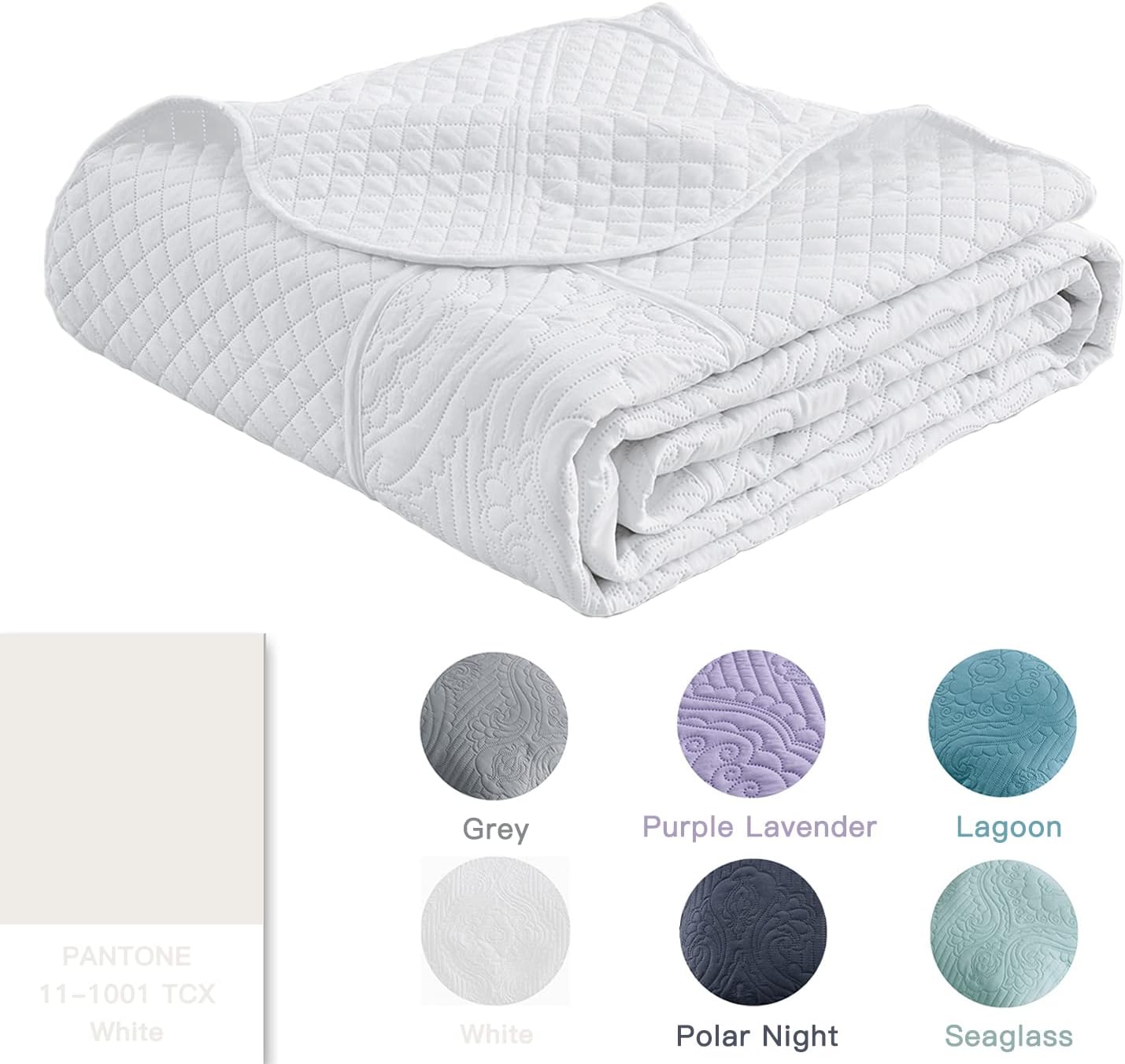 HZ & HY Oversized King Bedspread 128x120 Extra Wide, Ultrasonic Coverlet Bedding Set, Lightweight Thin Comforter, Reversible, 5 Piece, 100% Microfiber, White - Image 4