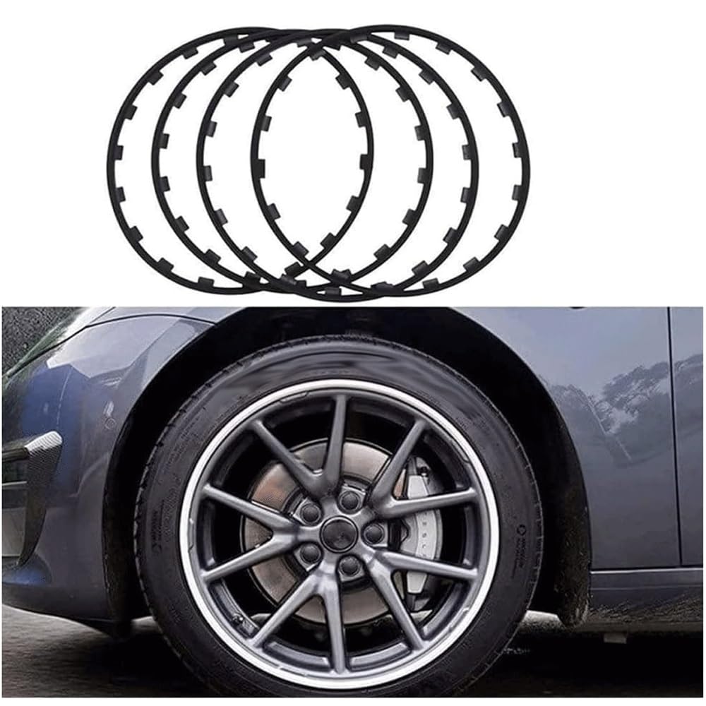 Felgen Reparaturset Leichtmetallradschutz, 15-22-Zoll-Radnaben-Antikollisionsstreifen, 4-teiliger Antikollisions- Und Kratzschutzring, Felgenschutzschutz, Automodifikationsdekoration(Color:Black,Size: