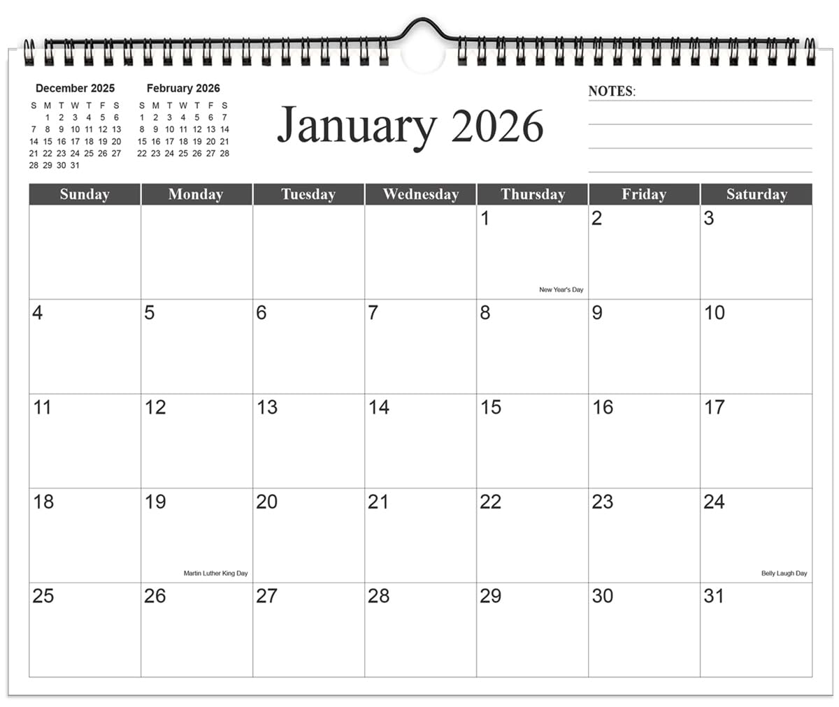 2026 Calendar - 2026 Wall Calendar from January 2026 to December 2026, 2026 Wall Hanging Calendar Planner with Thick Paper, 12" x 14.5", Black